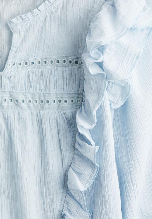 H&M - Flounced cotton blouse - light blue