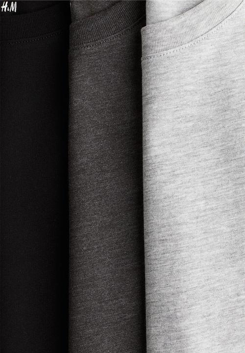 H&M - 3-Pack t-shirts - grey & black