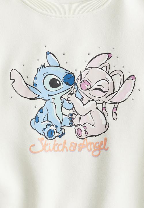 H&M - Motif-detail sweatshirt - cream lilo & stitch 