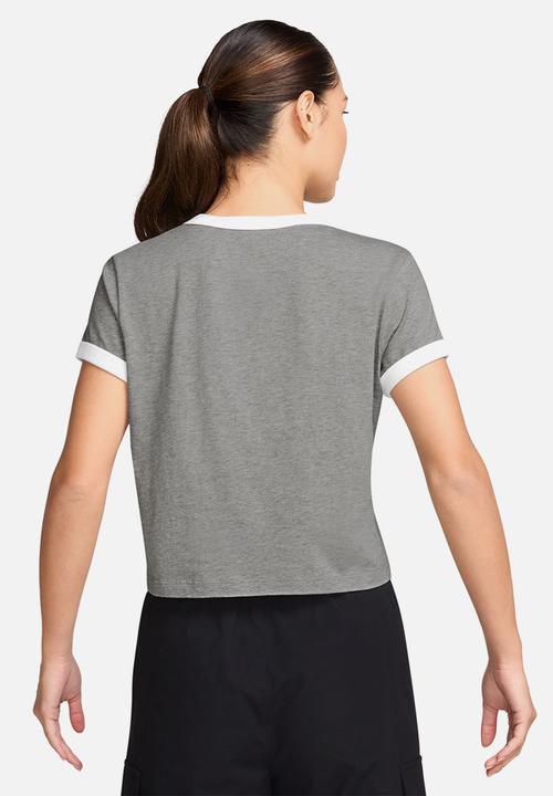 Nike - W nsw short sleeve ringer tee vntg run - dk grey heather/white