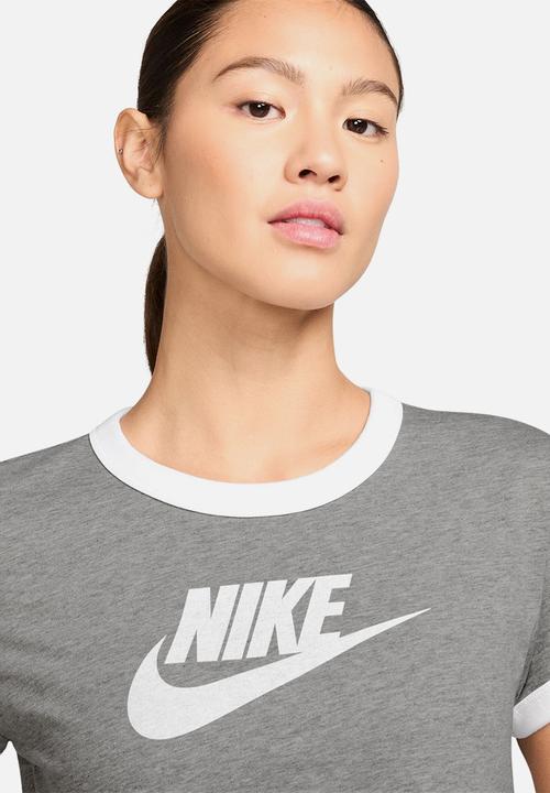 Nike - W nsw short sleeve ringer tee vntg run - dk grey heather/white