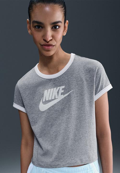 Nike - W nsw short sleeve ringer tee vntg run - dk grey heather/white