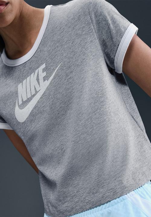 Nike - W nsw short sleeve ringer tee vntg run - dk grey heather/white