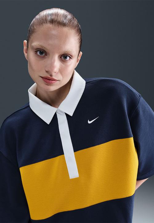 Nike womens street polo top - midnight navy/dark sulfur/white/white
