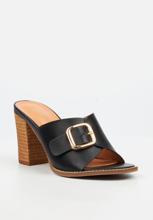 Miss Black - Almond 2 block heel mule - black