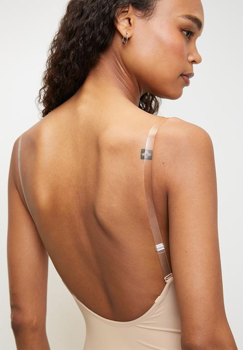 Easy Curves Shapewear - Low back thong plunge bodysuit - beige