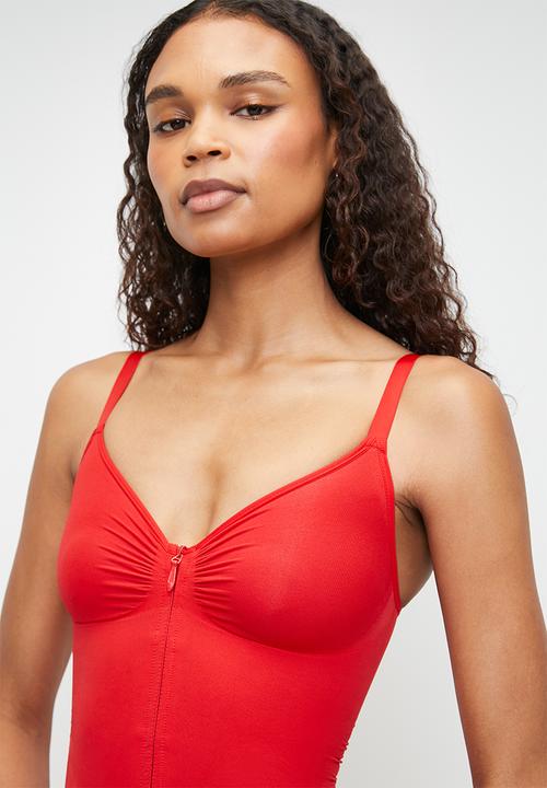 Easy Curves Shapewear - Zipped scuplting bodysuitin THONG - red