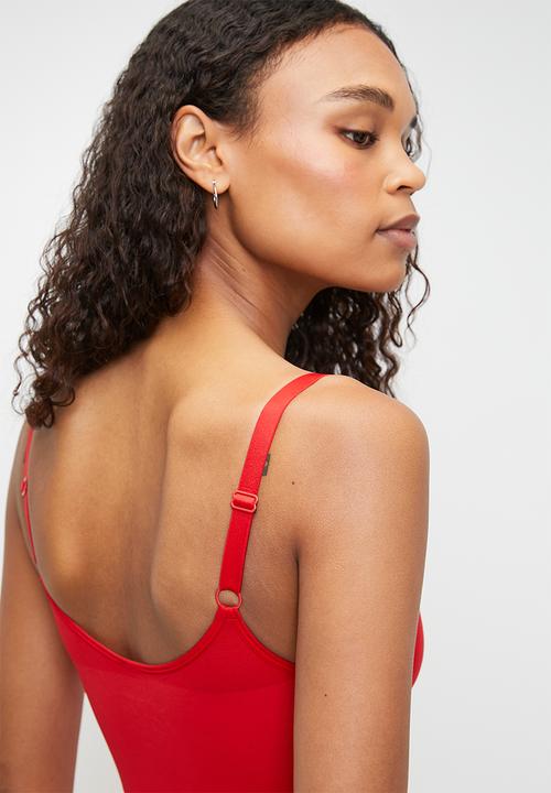 Easy Curves Shapewear - Zipped scuplting bodysuitin THONG - red