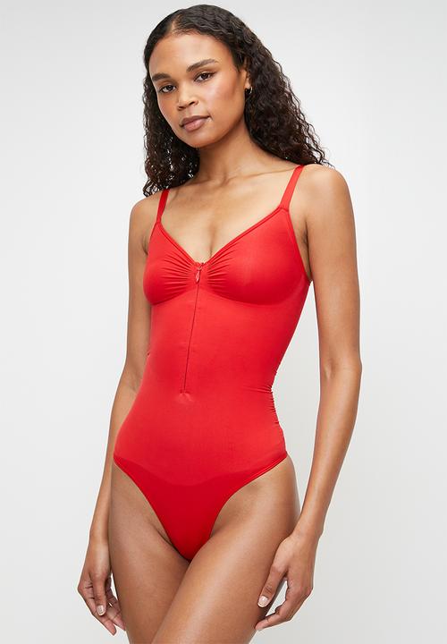 Easy Curves Shapewear - Zipped scuplting bodysuitin THONG - red