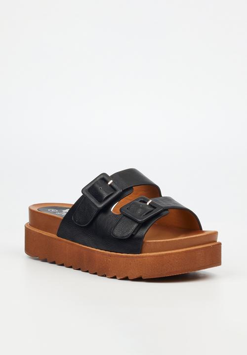 Butterfly Feet - Patos 3 two strap slide - black