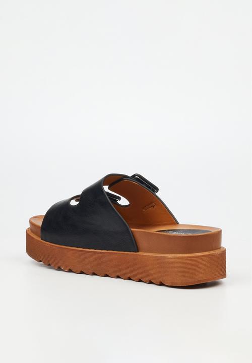 Butterfly Feet - Patos 3 two strap slide - black