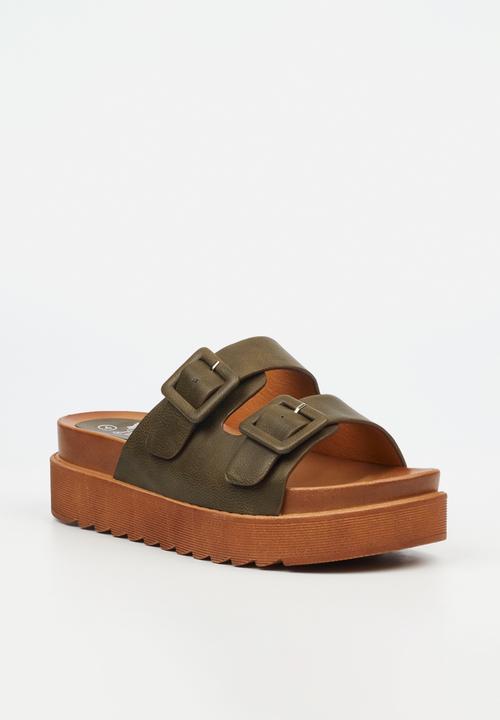 Butterfly Feet - Patos 3 two strap slide - olive