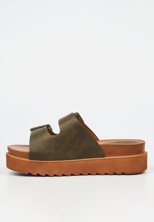 Butterfly Feet - Patos 3 two strap slide - olive