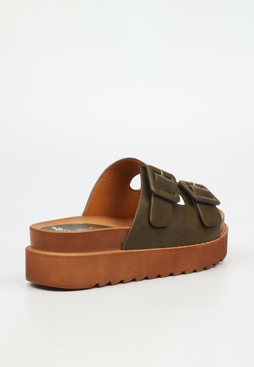Butterfly Feet - Patos 3 two strap slide - olive