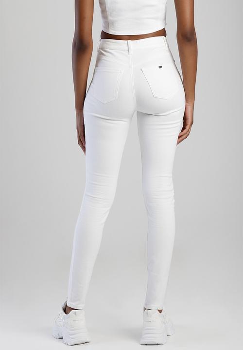 SISSY BOY - High Waist Skinny With Floral Applique  - White