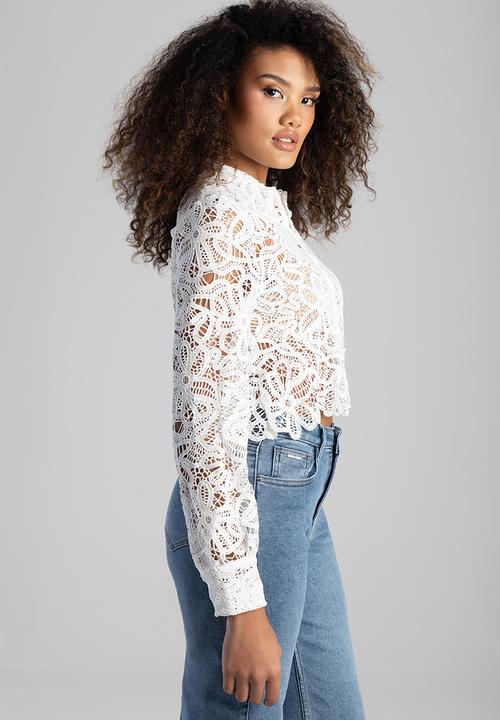 SISSY BOY - Take It In: Long Sleeve Button Up Crochet Blouse  - Off White