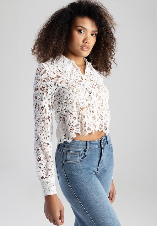 SISSY BOY - Take It In: Long Sleeve Button Up Crochet Blouse  - Off White