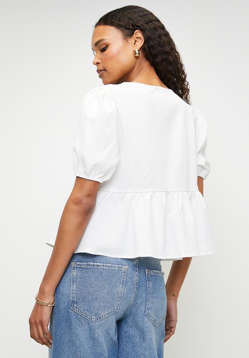 boohoo - Contrast leopard tie bow top - white