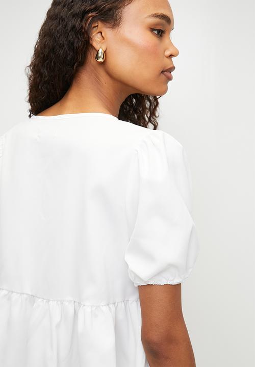 boohoo - Contrast leopard tie bow top - white