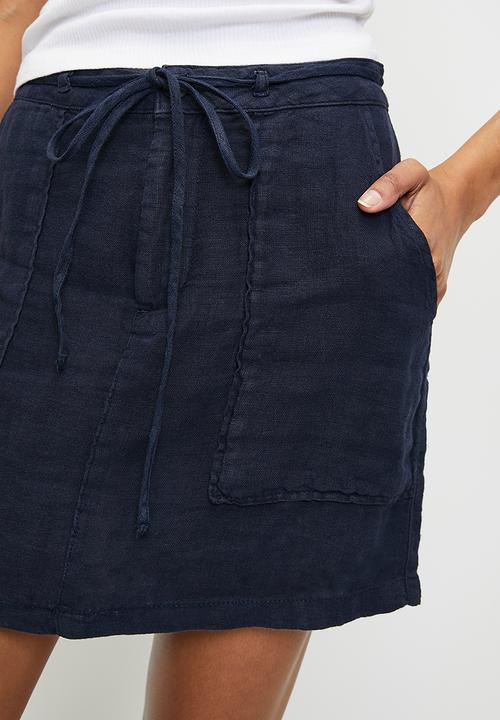 Trendyol - Linen pocket detailed mini skirt  - navy