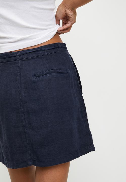 Trendyol - Linen pocket detailed mini skirt  - navy