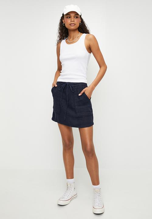 Trendyol - Linen pocket detailed mini skirt  - navy
