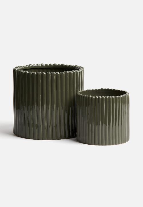 H&M - Stoneware plant pot - dark khaki green