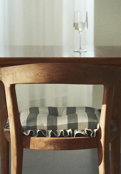 H&M - Frill-trimmed cotton seat cushion - dusty green striped 