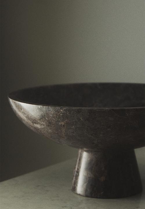 H&M - Large marble pedestal bowl - grey marble-patterned