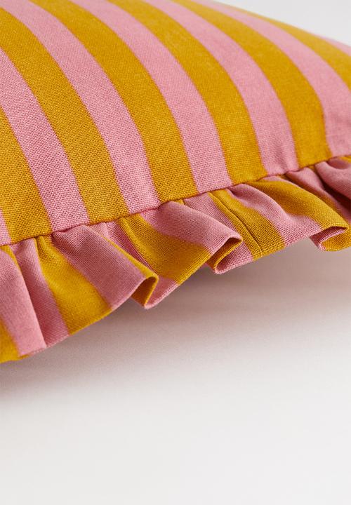 H&M - Frill-trimmed cotton cushion cover - pink striped