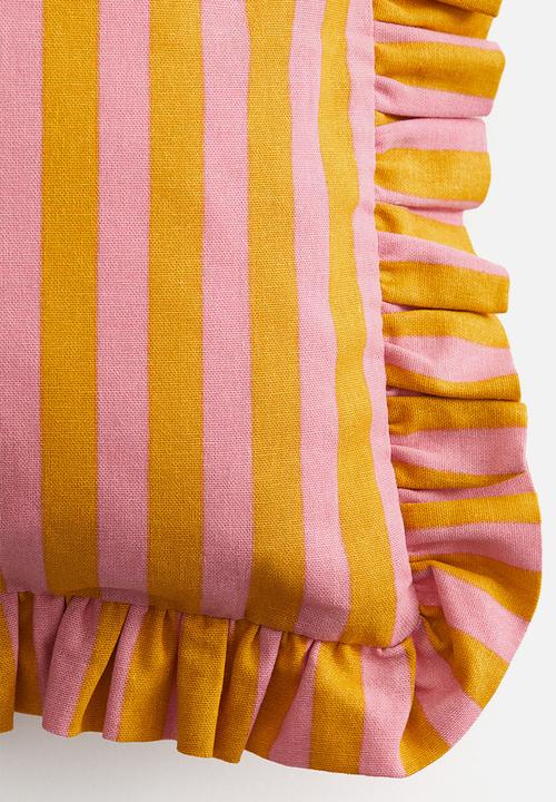 H&M - Frill-trimmed cotton cushion cover - pink striped