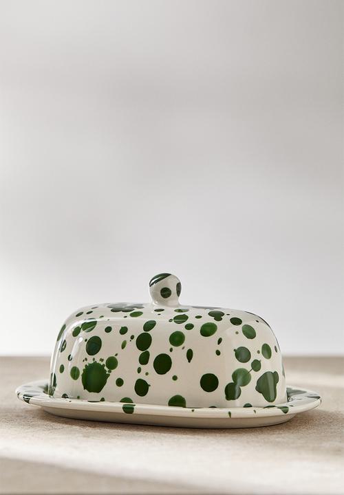 H&M - Stoneware butter dish - green speckled