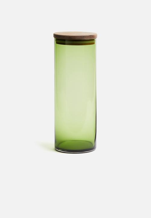 Tall glass jar with lid - green