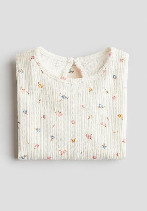 H&M - Textured jersey top - cream/floral 