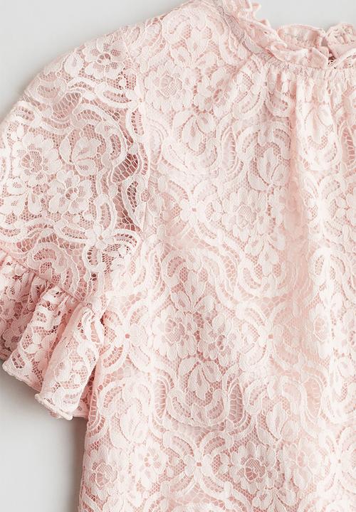 H&M - Frill-trimmed lace dress - light pink