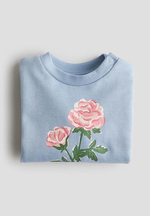 H&M - Printed sweatshirt - dusty blue & flowers