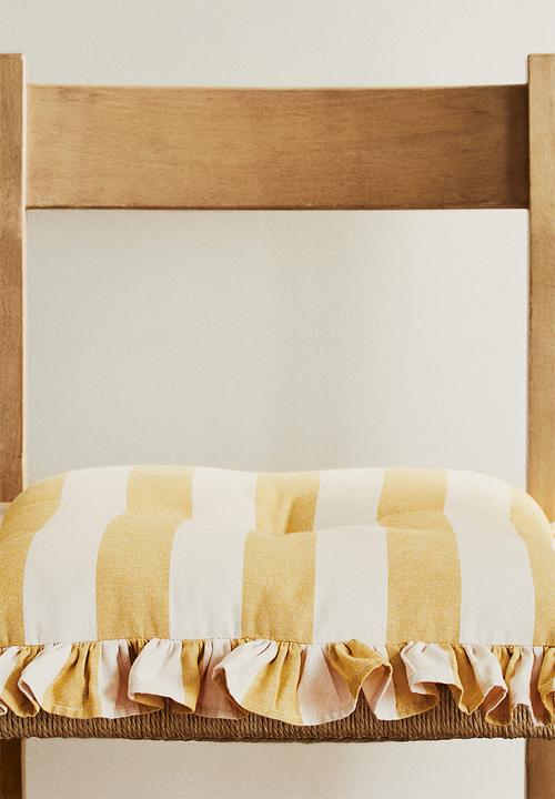 H&M - Frill-trimmed cotton seat cushion - yellow/striped