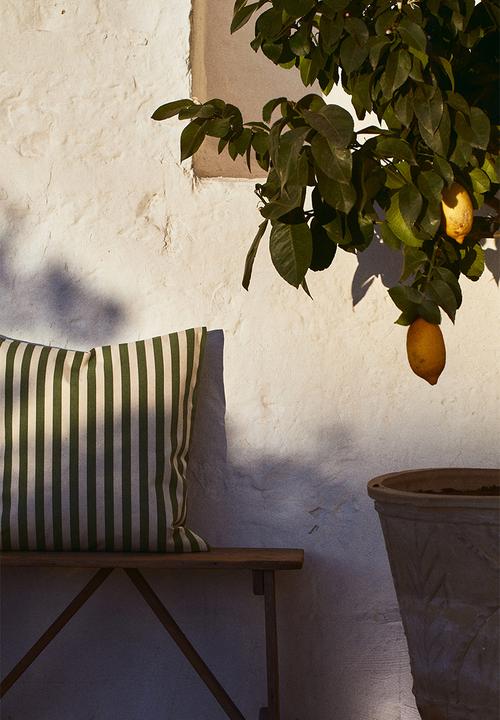 H&M - Outdoor cushion cover - khaki green/striped