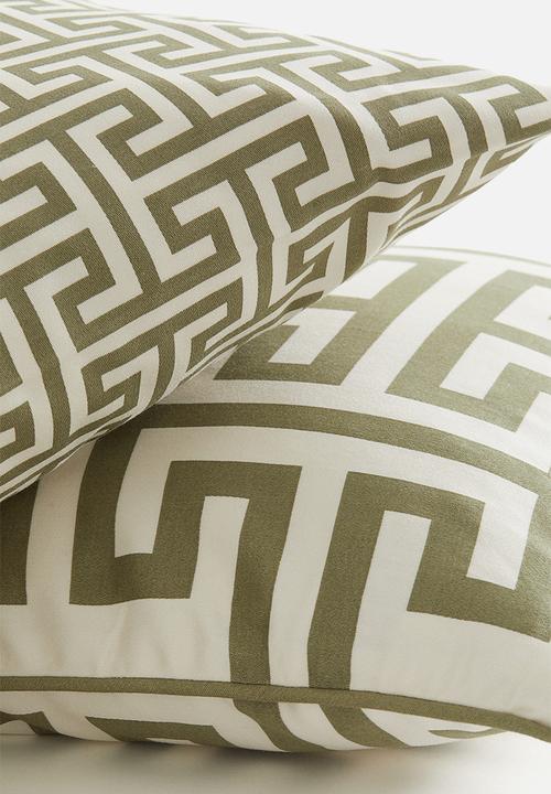 H&M - 2-pack cotton cushion covers - khaki green/patterned 