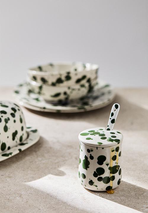 H&M - Patterned stoneware jar - green speckled