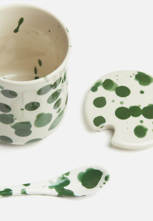 H&M - Patterned stoneware jar - green speckled