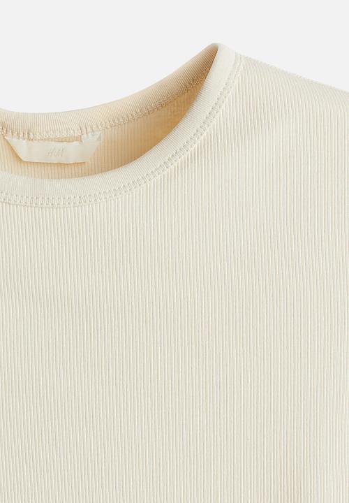 H&M - Ribbed T-shirt - light beige