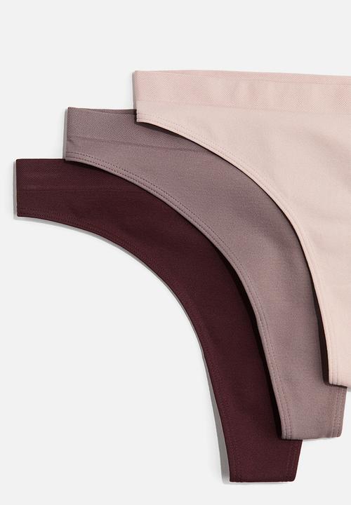 H&M - 5-pack seamless thong briefs -  light pink/greige/dark brown