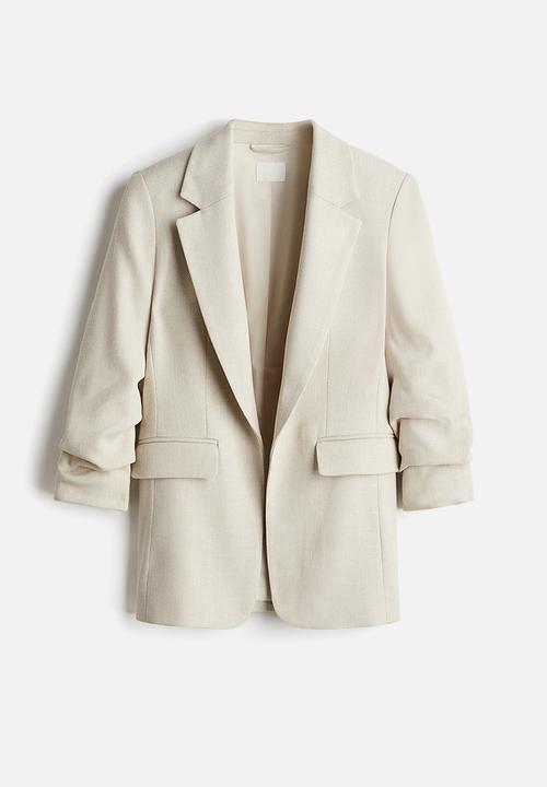 H&M - Gathered-sleeve blazer - beige