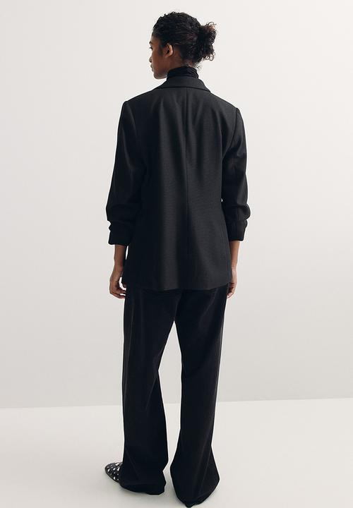 H&M - Gathered-sleeve blazer - black