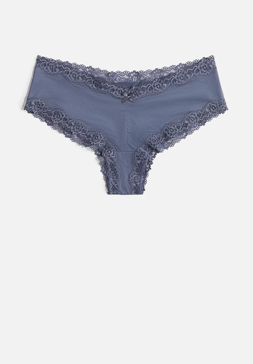 H&M - 3-Pack microfibre and lace hipster briefs - dusty blue/white