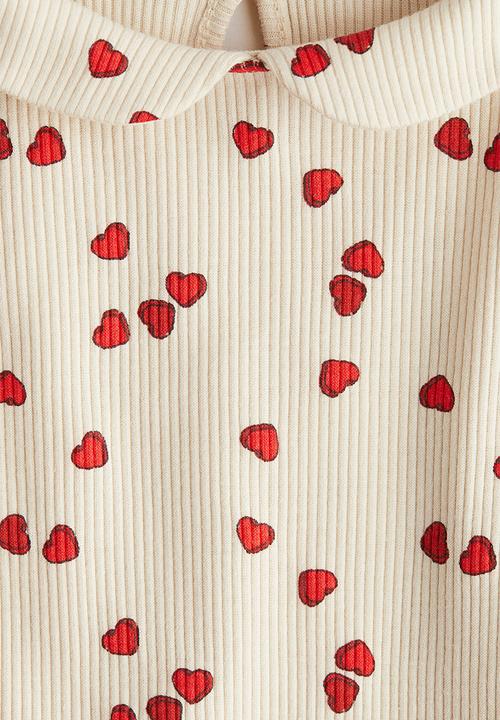 H&M - Collared jersey top - light beige hearts
