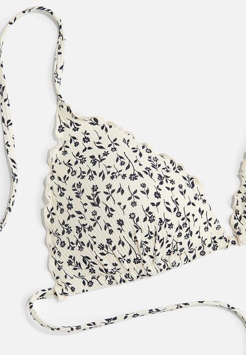 H&M - Push-up triangle bikini top - light beige/floral