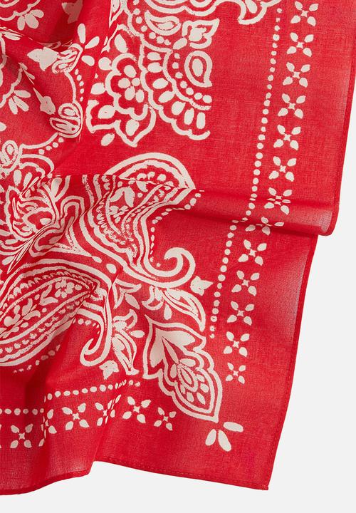 H&M - Patterned cotton scarf - red paisley-patterned