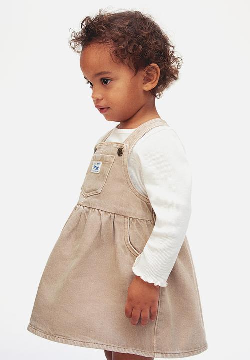 H&M - 2 piece denim dress and top set - beige & white